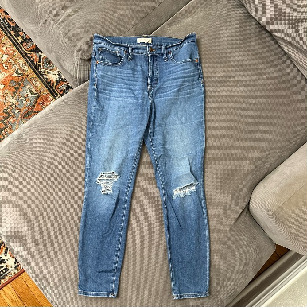 Madewell Women Jeans Blue 9 Inch High Rise Skinny Crop Distressed Size 29 Cotton